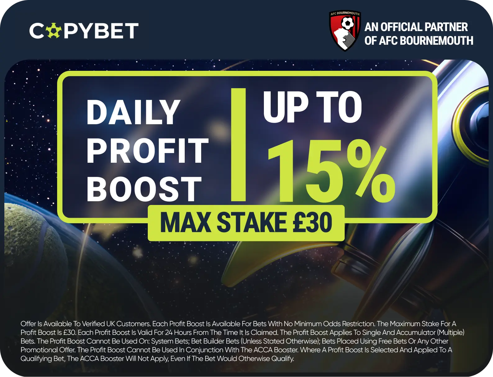 CopyBet offer — Daily Profit Boost up to 15%, max stake £30