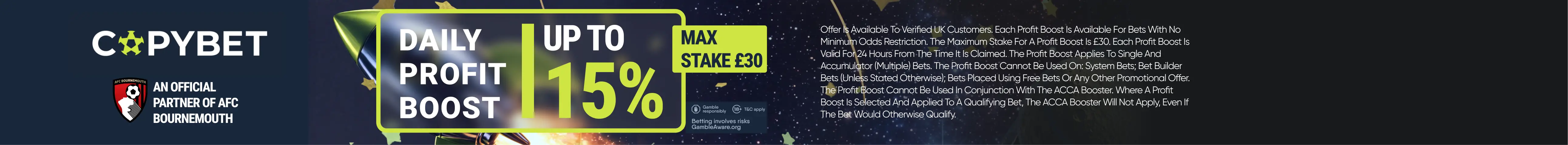 CopyBet offer — Daily Profit Boost up to 15%, max stake £30