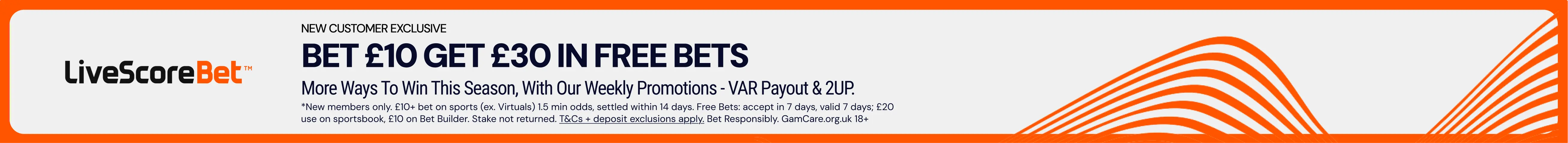 LiveScore Bet offer — Bet £10 get £30 in free bets